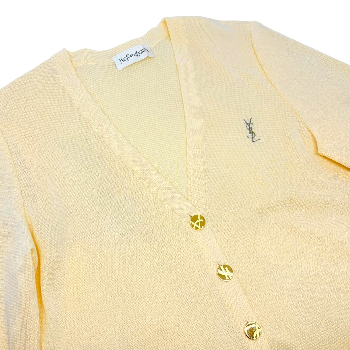 Yves Saint Laurent Vintage YSL Logo Cardigan Sweater Top #M Cream Gold 902402