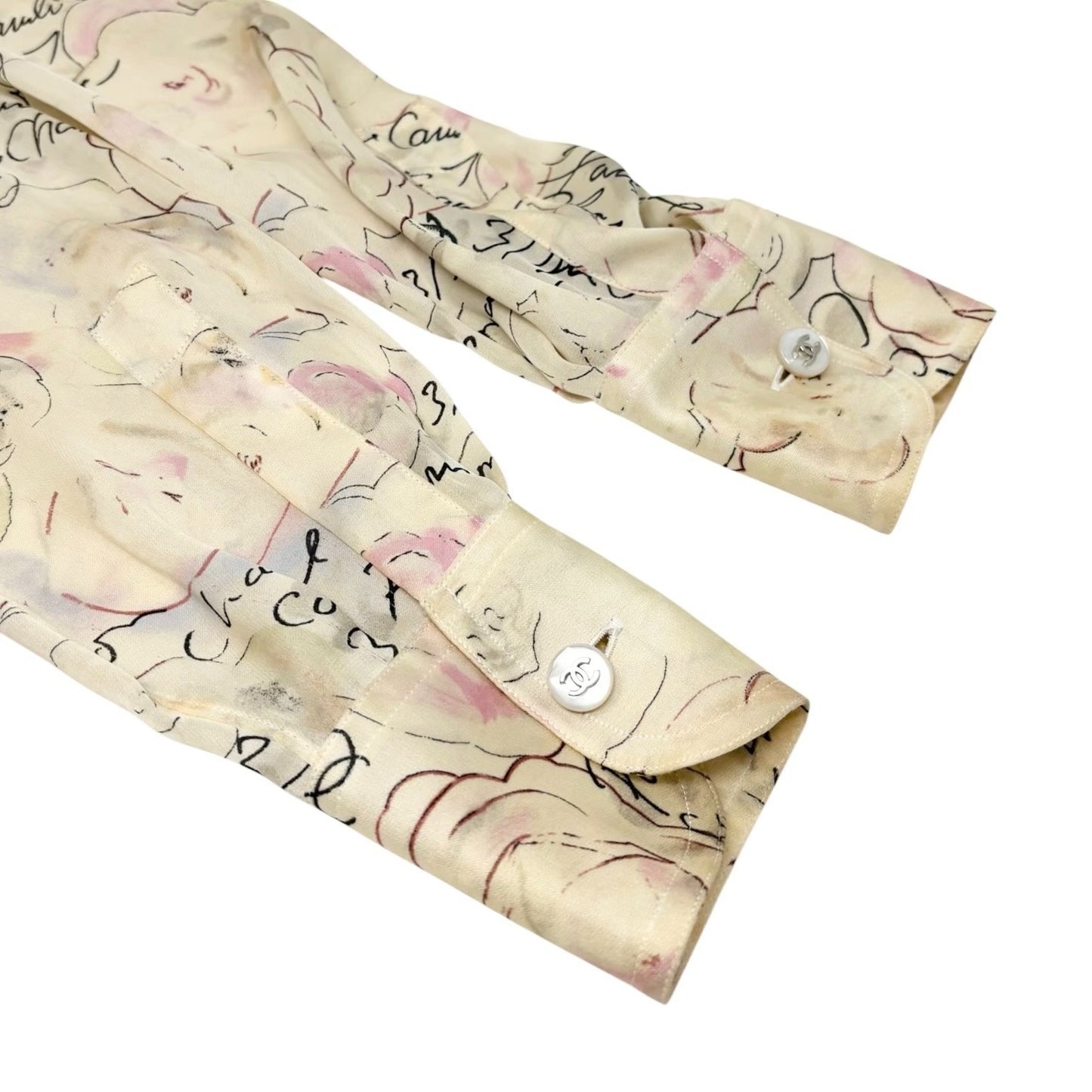 CHANEL Vintage 98C Coco Mark Logo Button Shirt Blouse Ivory Silk 901882