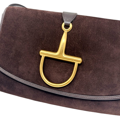 GUCCI Vintage Logo Horsebit Crossbody Bag Brown Gold Suede Leather 902824