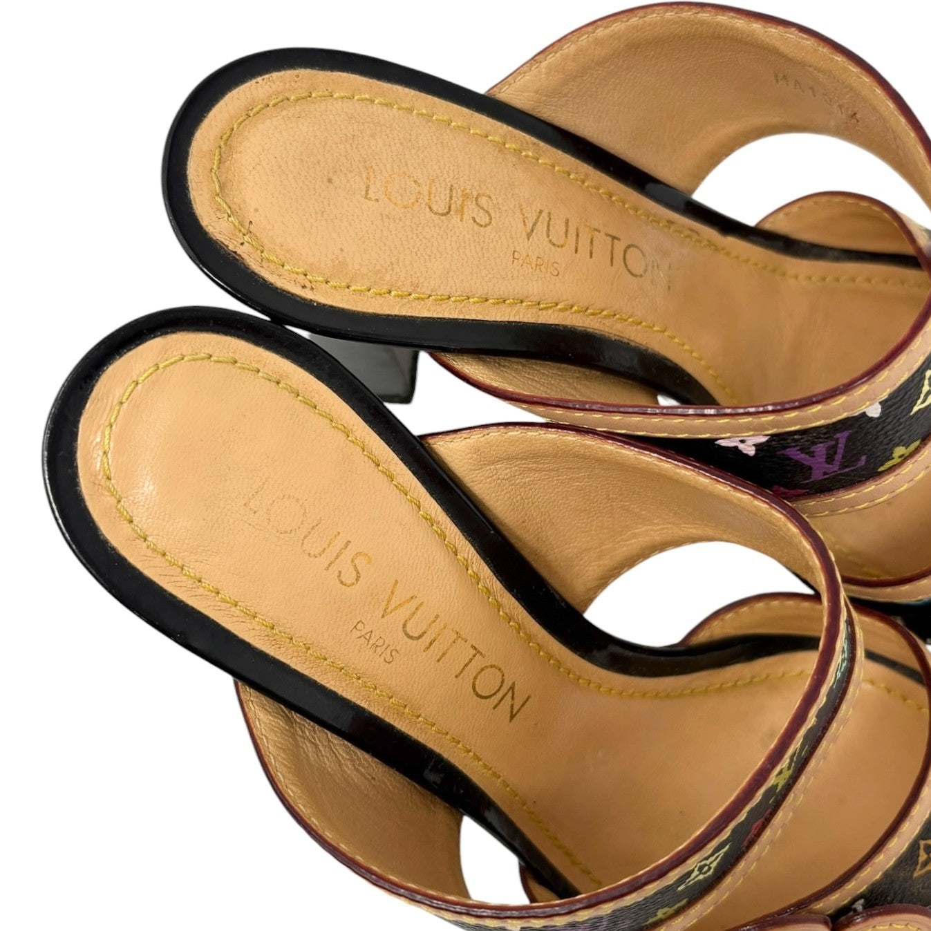 LOUIS VUITTON Vintage Monogram Multicolor Flower Sandals Heels #36.5 901940