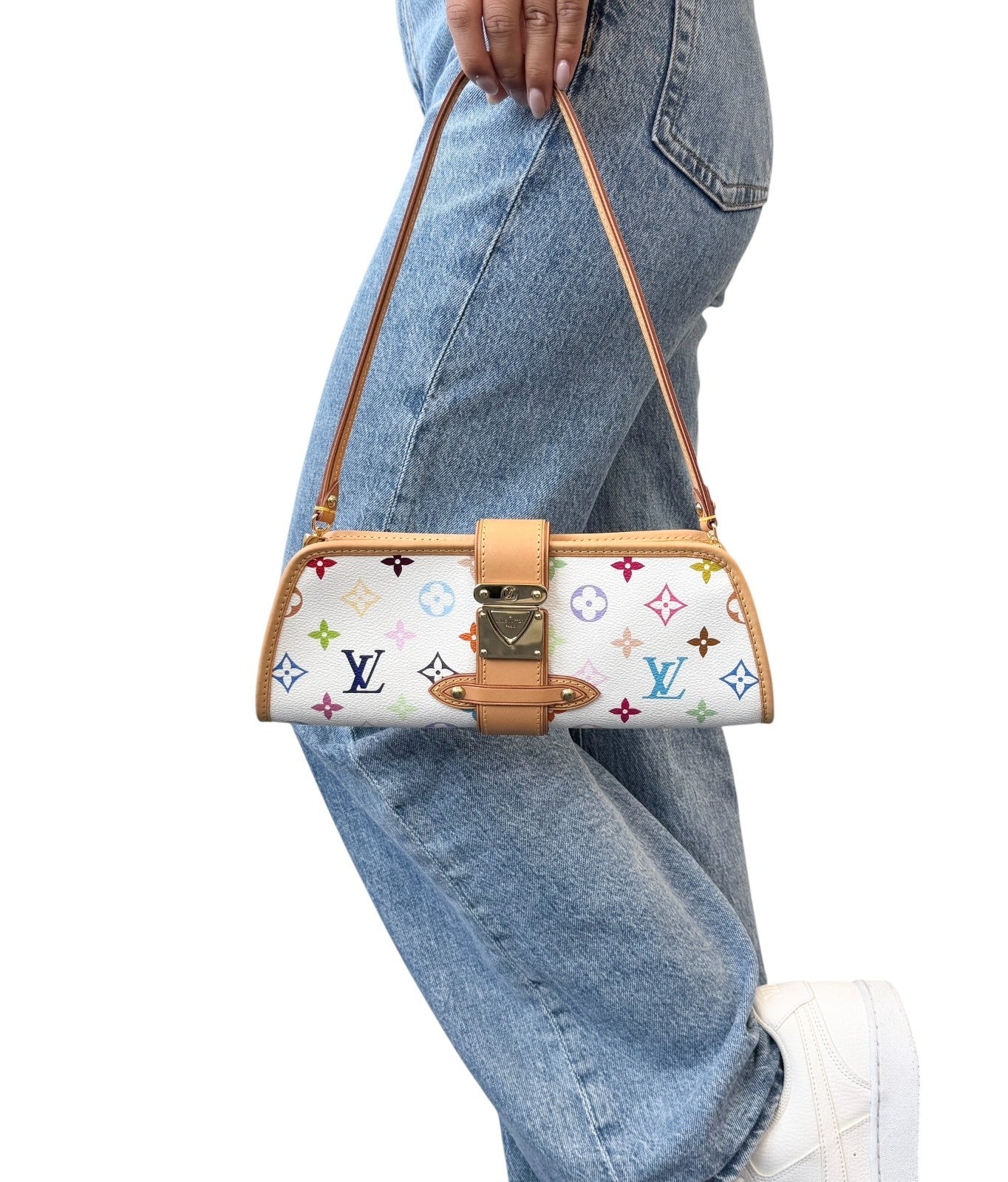 LOUIS VUITTON Vintage Monogram Multicolor Shirley Shoulder Bag White Leather