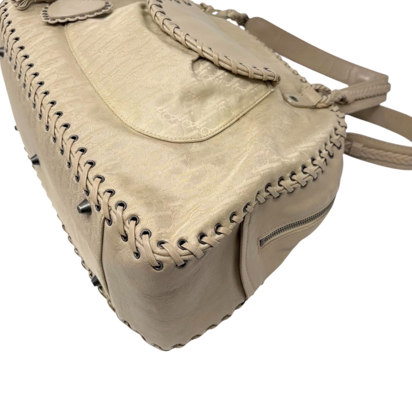 Christian Dior Vintage Trotter Monogram Canvas Ethnic Shoulder Bag Beige Heart