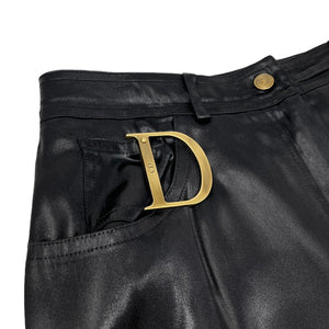 Christian Dior Vintage D Buckle Satin Skirt #40 Zip Black Gold Rank AB+