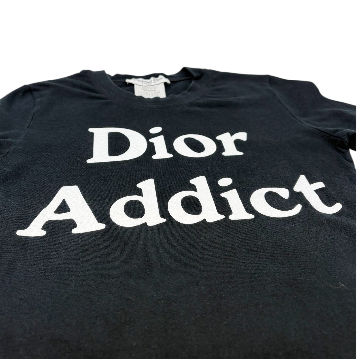 Christian Dior 2002 Vintage Addict Big Logo T-shirt Top #38 Black White Cotton