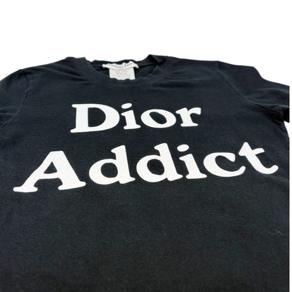Christian Dior 2002 Vintage Addict Big Logo T-shirt Top #38 Black White Cotton