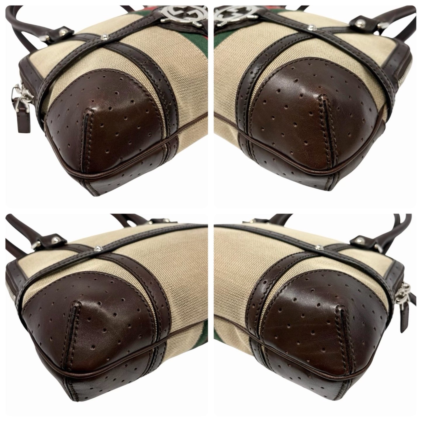 GUCCI Vintage GG Interlocking Web Stripe Canvas Shoulder Bag Beige Brown 901803