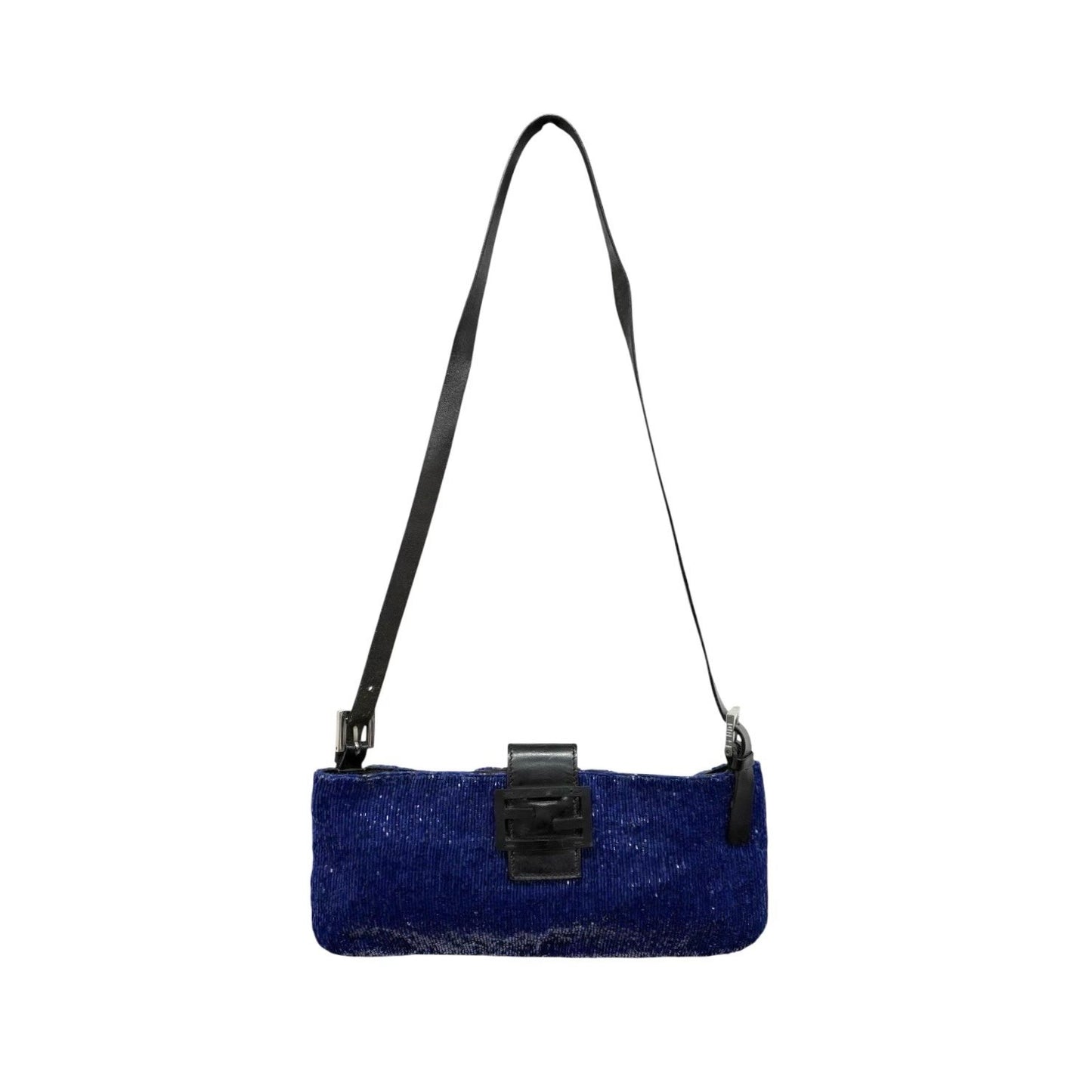 FENDI Vintage FF Logo Beads Mamma Baguette Crossbody Shoulder Bag Blue Black