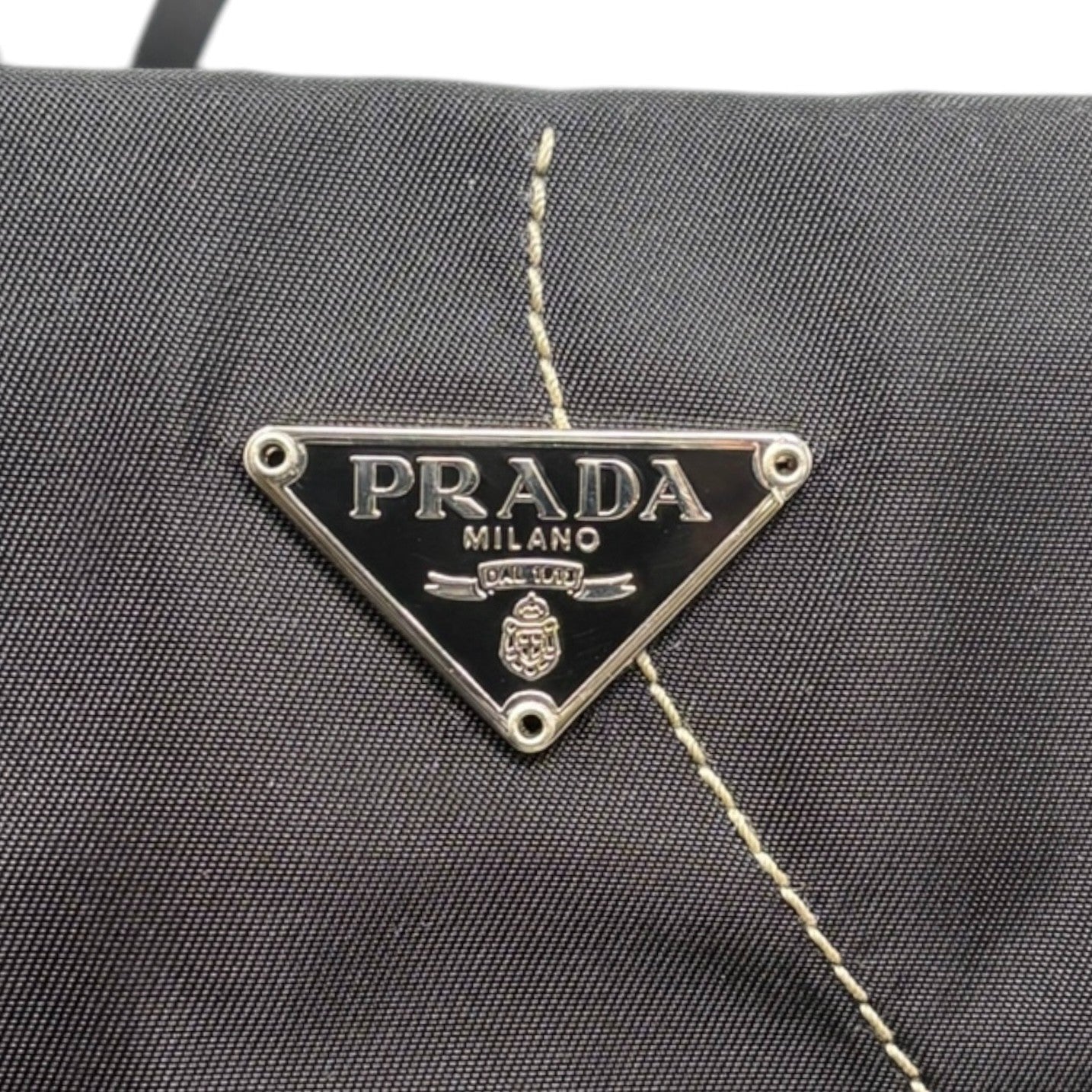 PRADA Vintage Logo Tessuto Nylon Fiori Shoulder Bag Black Gold Rose Leather