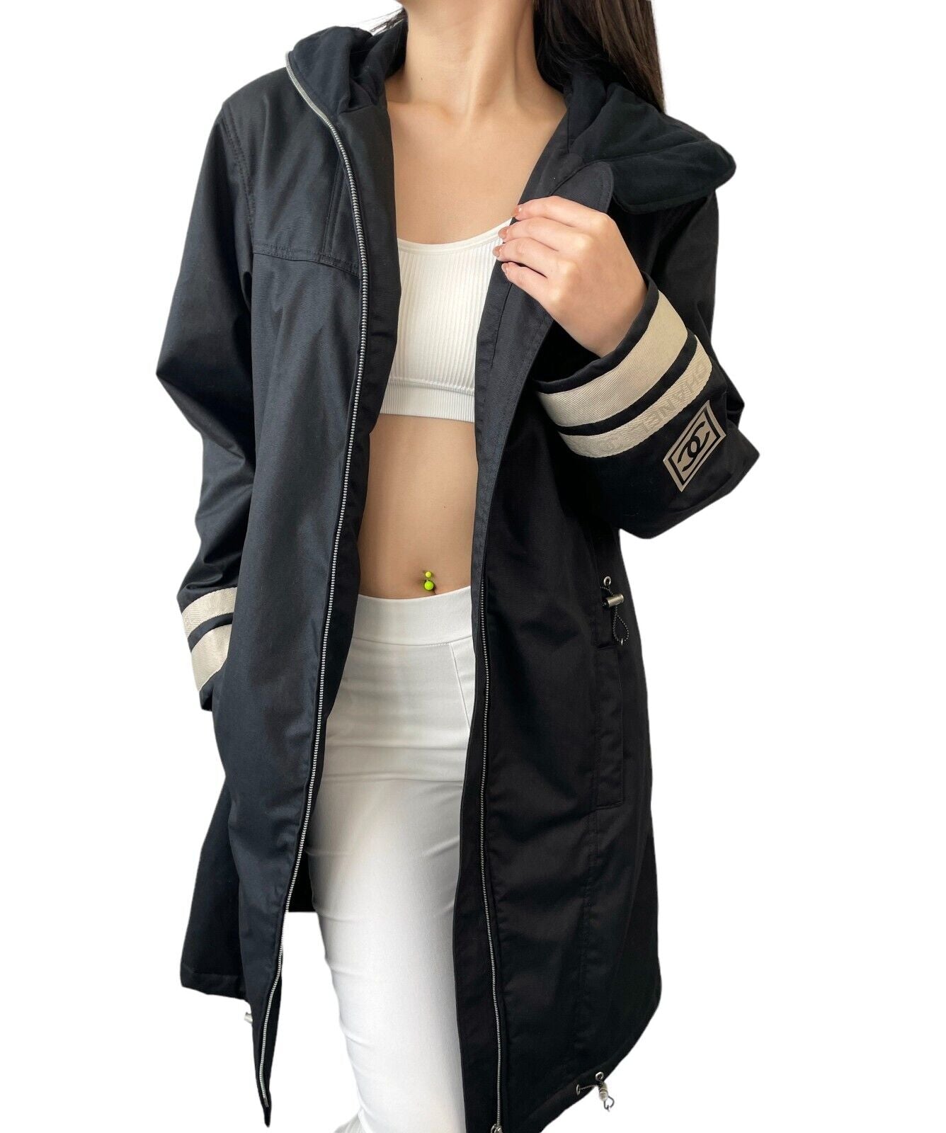 CHANEL Sport Vintage 02A CC Logo Zipped Hoodie Jacket Coat #36 Black Polyester