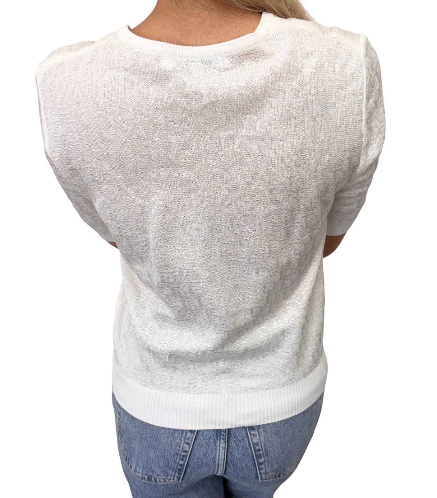 Christian Dior Vintage Trotter Monogram V-neck T-shirt Top #M White 902430