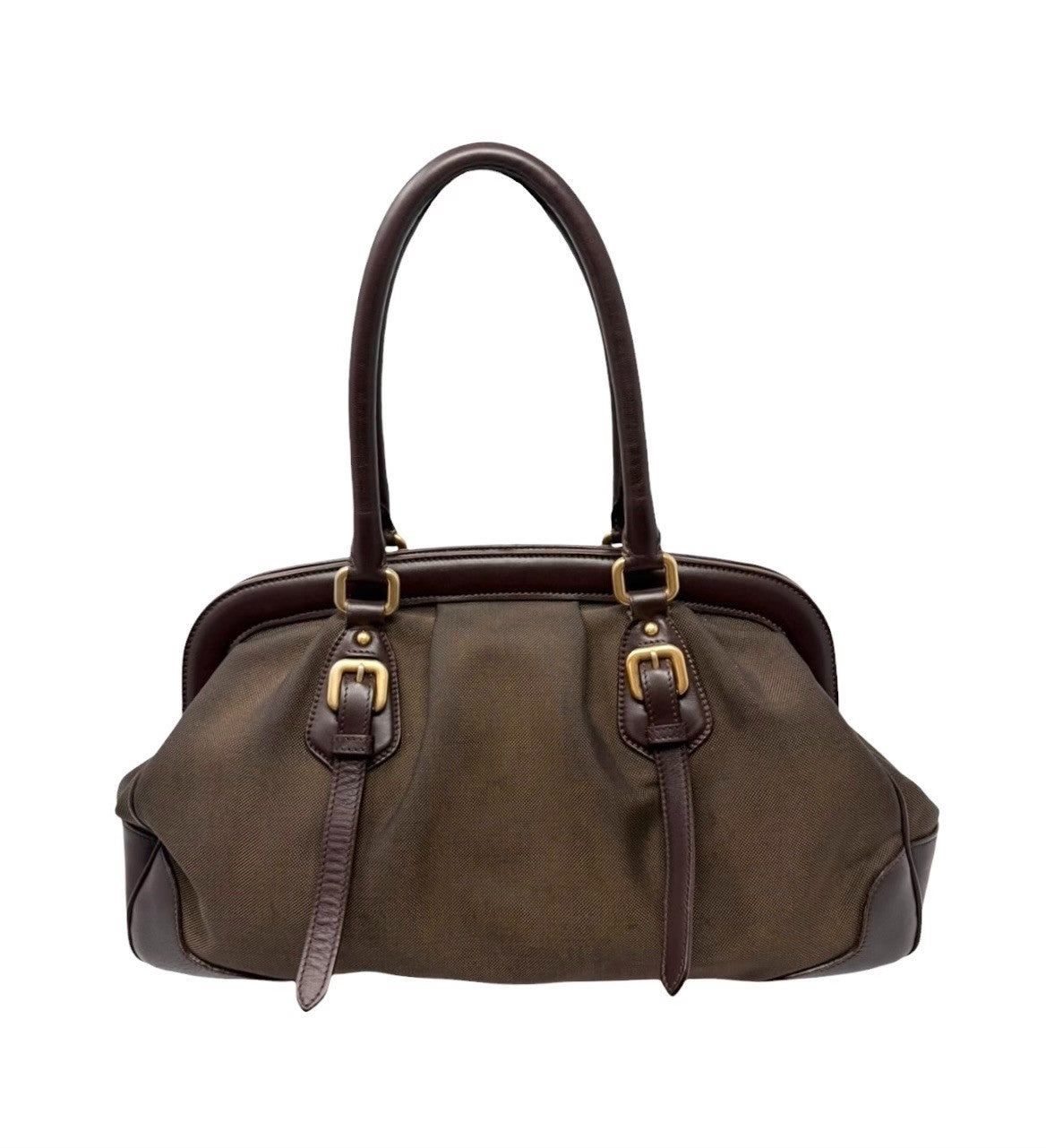 PRADA Vintage Milano Jacquard Shoulder Boston Bag Brown Gold 902455