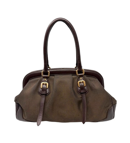 PRADA Vintage Milano Jacquard Shoulder Boston Bag Brown Gold 902455