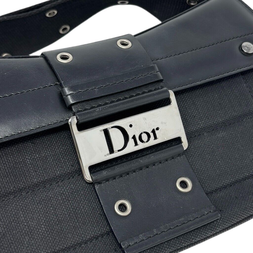 Christian Dior Vintage Street Chic Trotter Monogram Shoulder Bag Black Silver