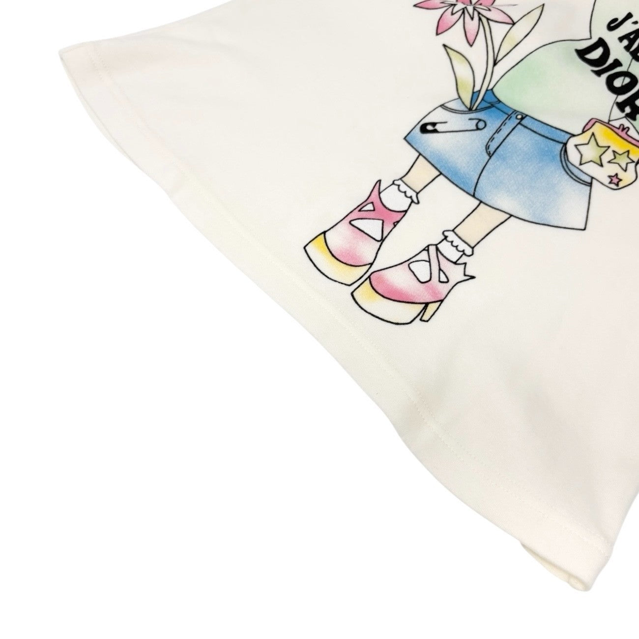 Christian Dior Vintage 2005 J'ADORE Cartoon T-shirt Top #40 White Multicolor