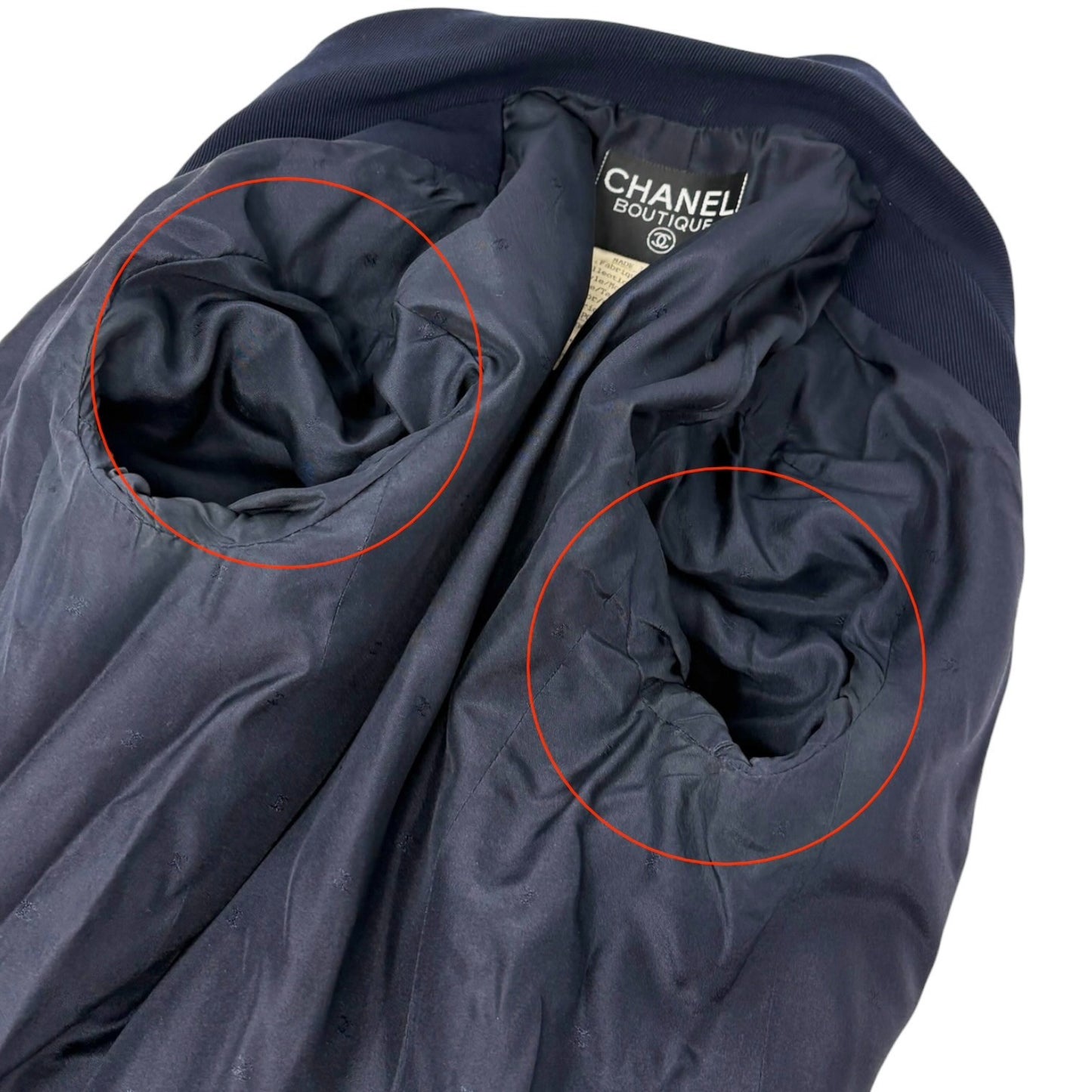 CHANEL Vintage 94A CC Logo Button Jacket #38 Blue Gold Wool Pockets 901975