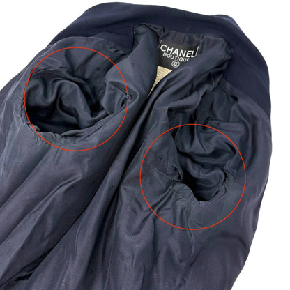 CHANEL Vintage 94A CC Logo Button Jacket #38 Blue Gold Wool Pockets 901975