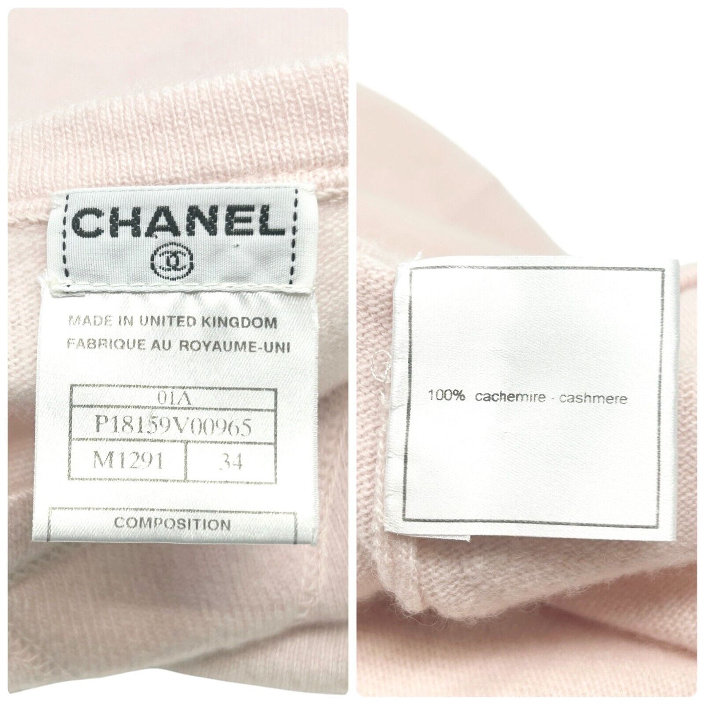 CHANEL Vintage 01A CC Mark Logo Long Sleeve Sweater Top #34 Pink Cashmere Knit