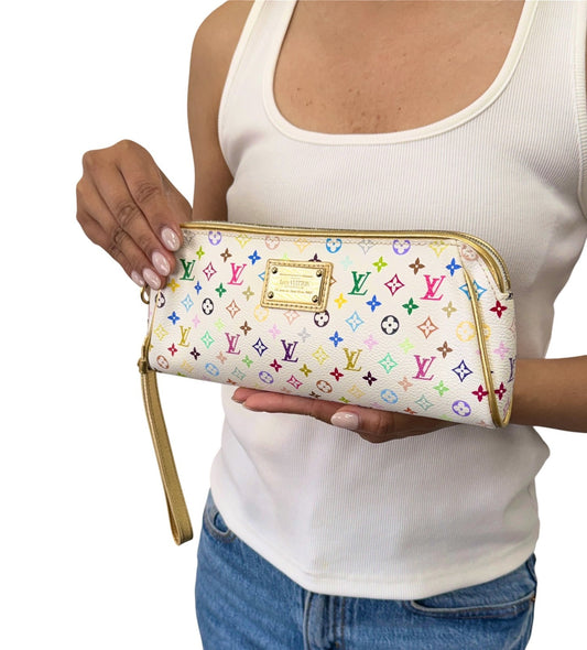 LOUIS VUITTON Vintage Monogram Multicolor Mini Pouch Bag Leather White 902414