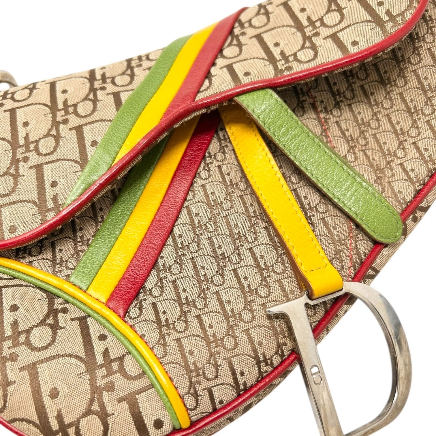 Christian Dior Vintage 2004 Trotter Monogram Logo Saddle Bag Rasta Brown PVC