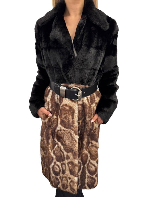 GUCCI Vintage Logo Belted Fur Leopard Long Coat Jacket #40 Black Brown Leather