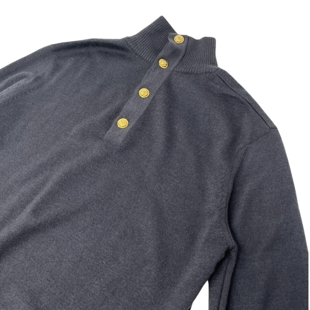 CHANEL Vintage CC Logo Turtleneck Sweater Top #36 Gray Gold Button Wool RankAB+