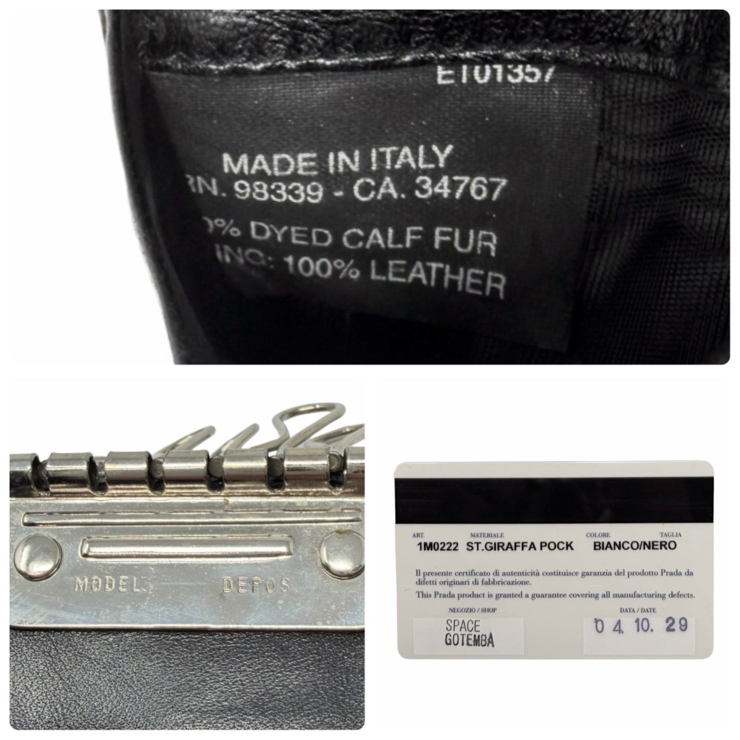 PRADA Vintage Triangle Logo Giraffe Pony Hair Mini Key Case Brown White 902440