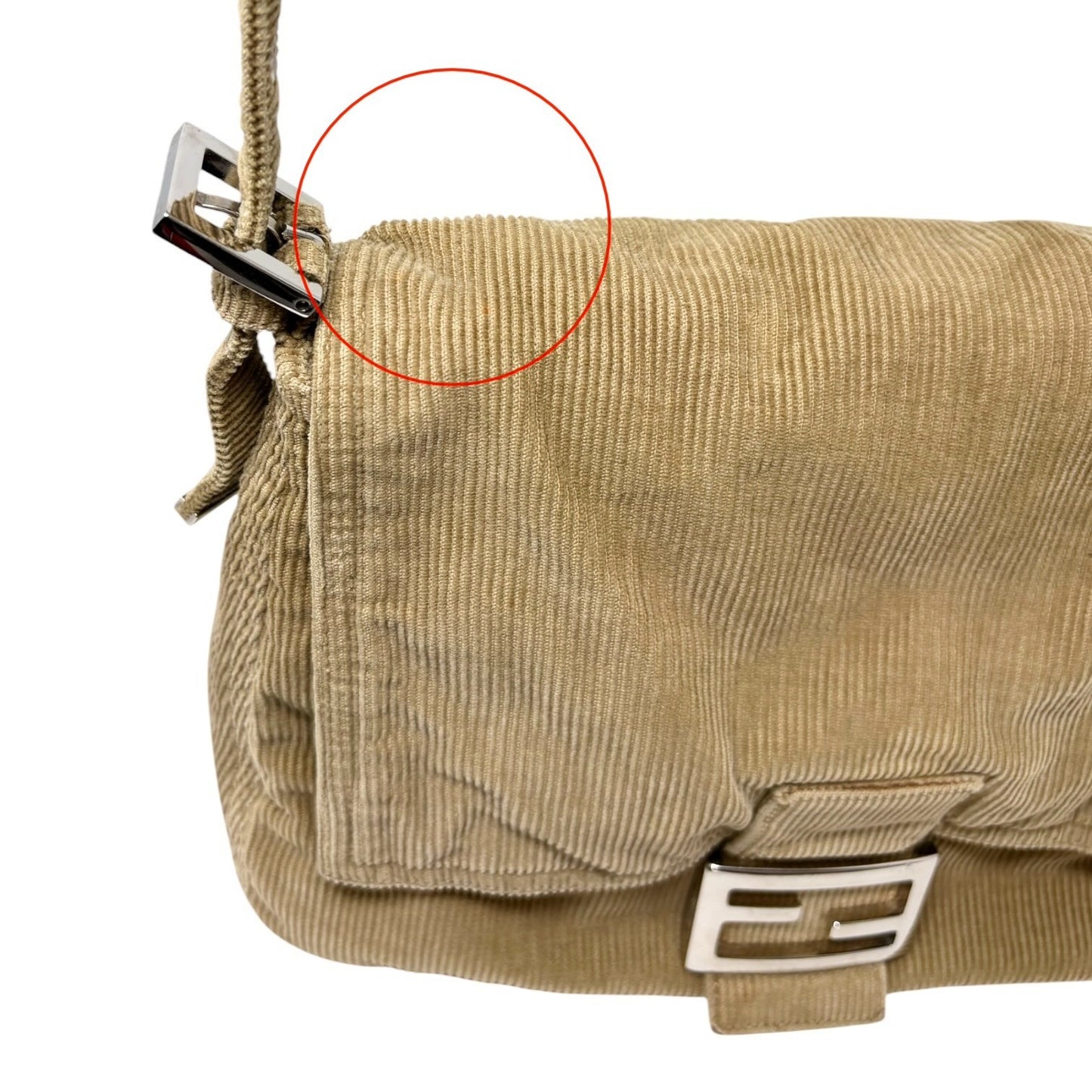FENDI Vintage FF Logo Corduroy Mamma Baguette Shoulder Bag Light Brown 902415