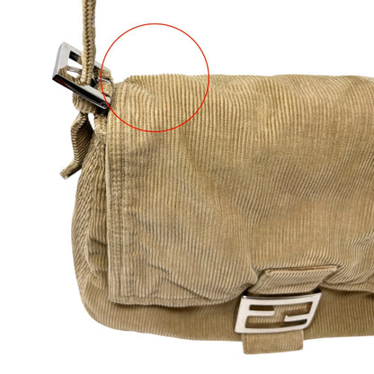 FENDI Vintage FF Logo Corduroy Mamma Baguette Shoulder Bag Light Brown 902415