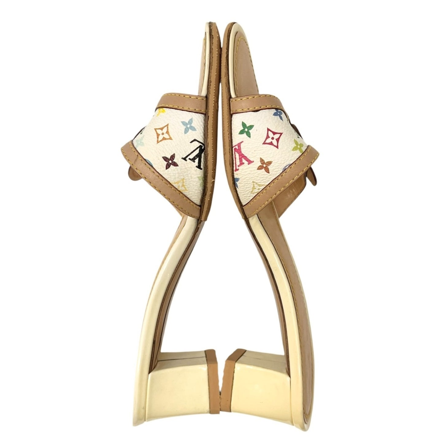 LOUIS VUITTON Vintage LV Multicolor Monogram Sandals Heels #36.5 White Beige
