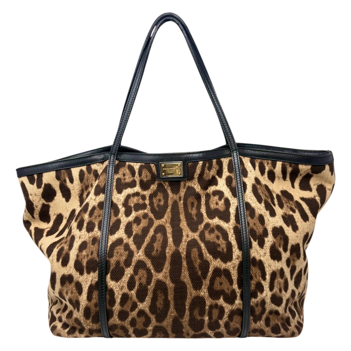 DOLCE&GABBANA Vintage Logo Leopard Large Tote Bag Brown Beige Canvas 902912