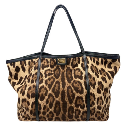 DOLCE&GABBANA Vintage Logo Leopard Large Tote Bag Brown Beige Canvas 902912