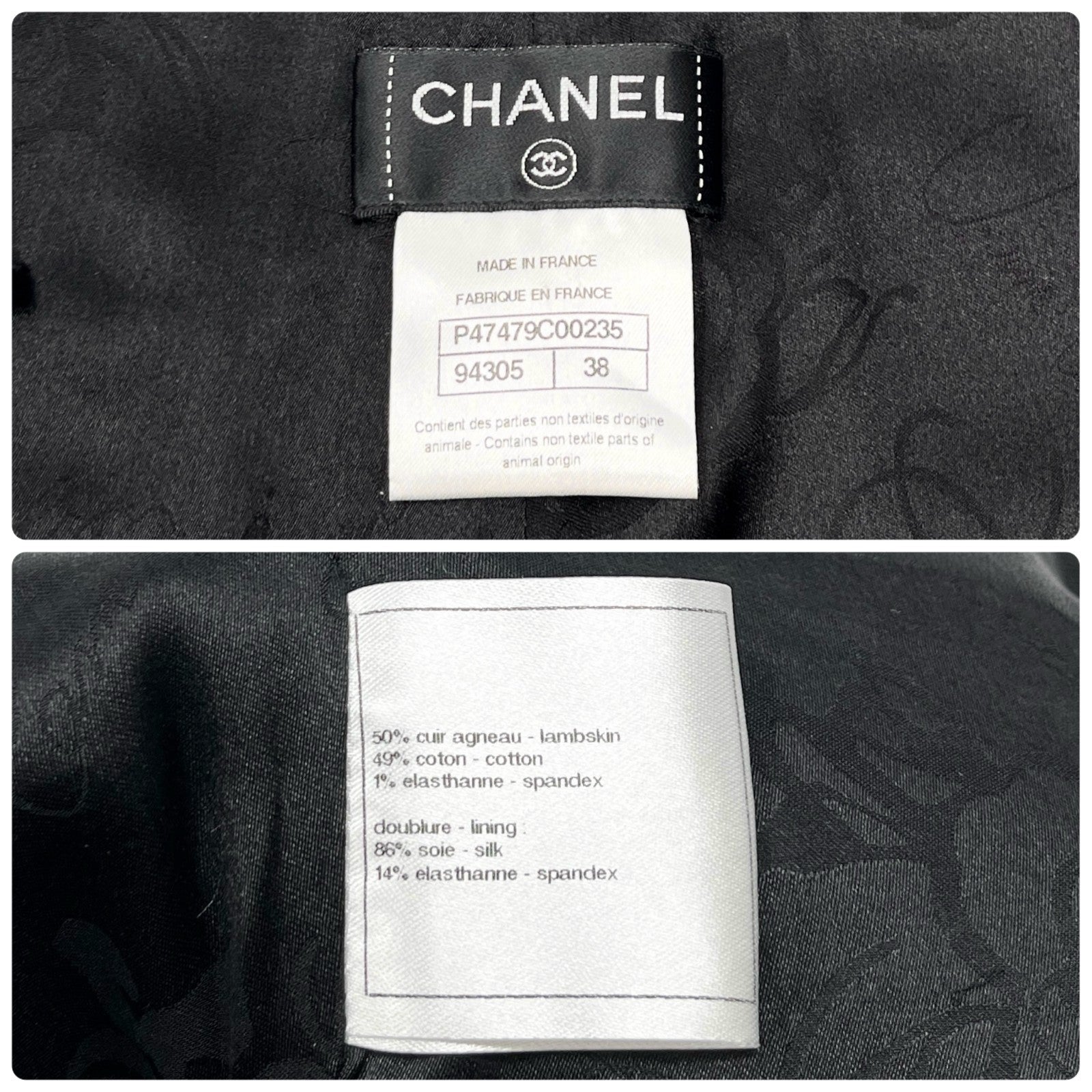 CHANEL Vintage P47479 CC Mark Logo Leather Pants #38 Button Zip Black Lambskin