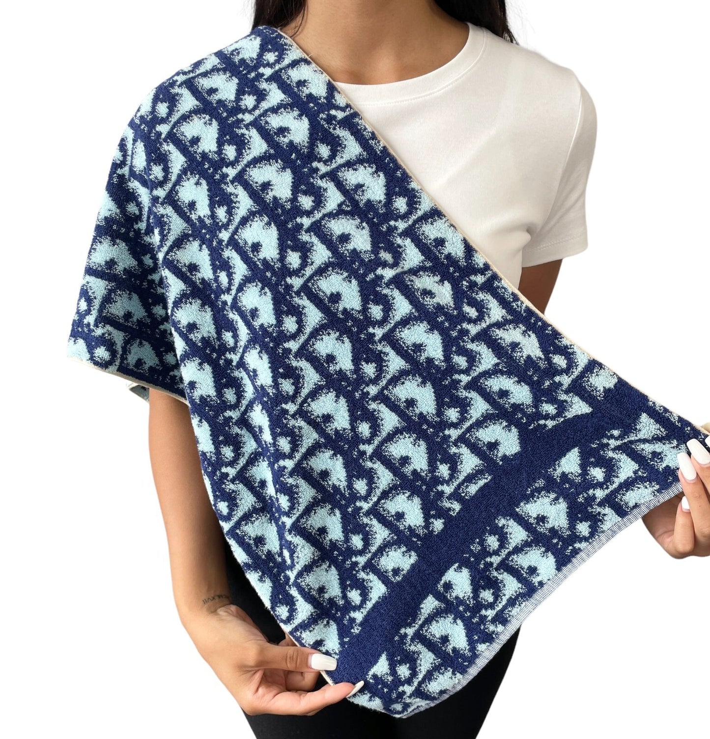 Christian Dior Vintage Trotter Monogram Beach Towel Accessory Blue Cotton RankAB