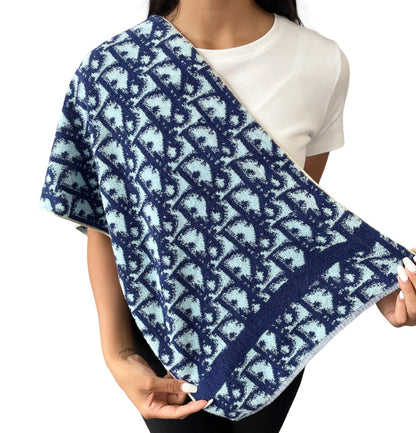 Christian Dior Vintage Trotter Monogram Beach Towel Accessory Blue Cotton RankAB