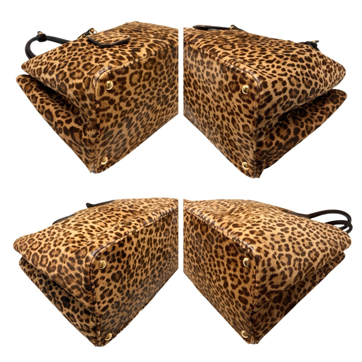 PRADA Vintage Triangle Logo Leopard Tote Bag Brown Black Pony Calf Hair 902452