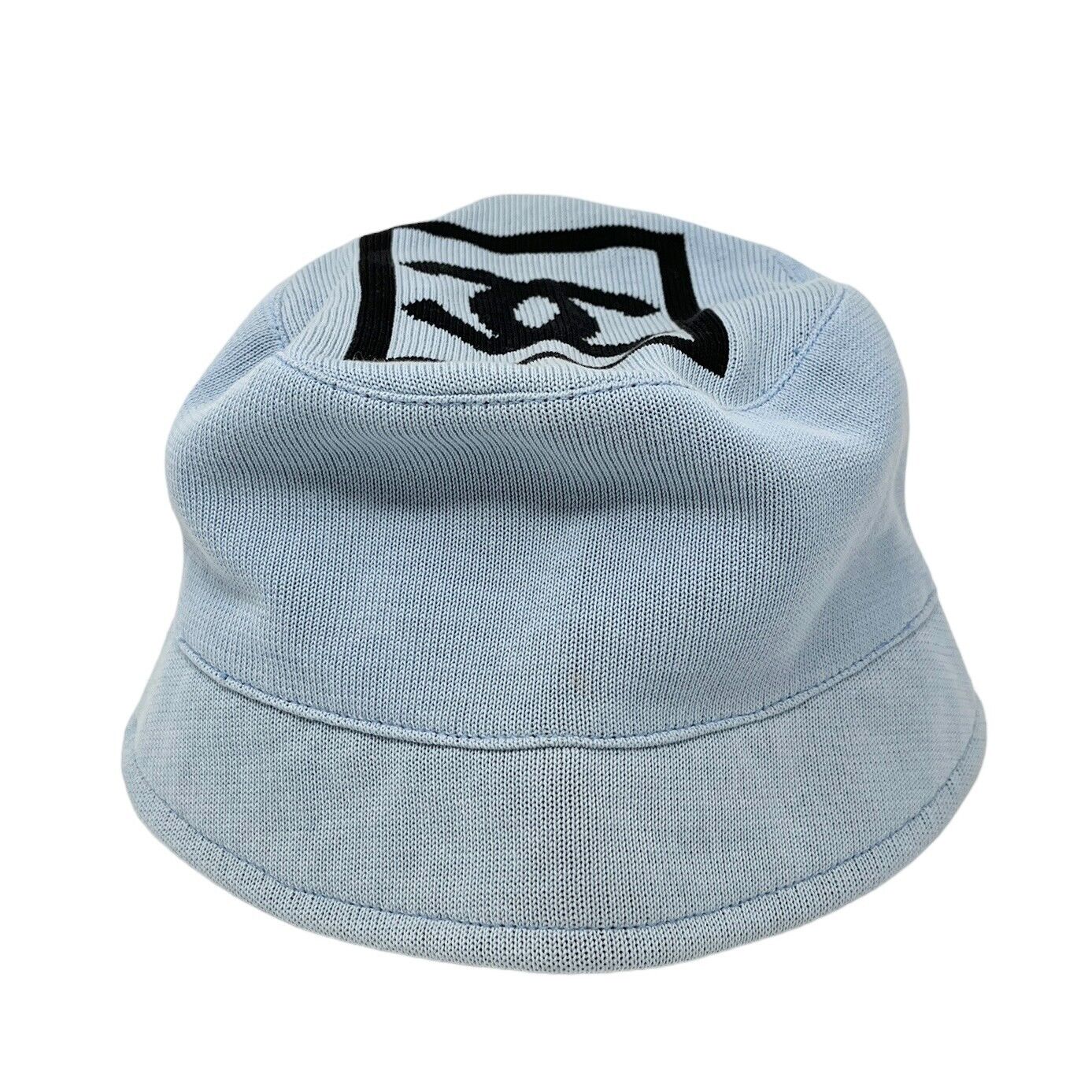 CHANEL Sport Vintage 03A Big CC Mark Knit Bucket Hat #S Blue Black Rank AB