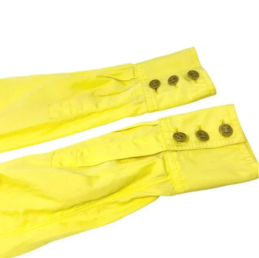 CHANEL Vintage P04883 CC Logo Shirt Top #36 Yellow Gold Cotton Button