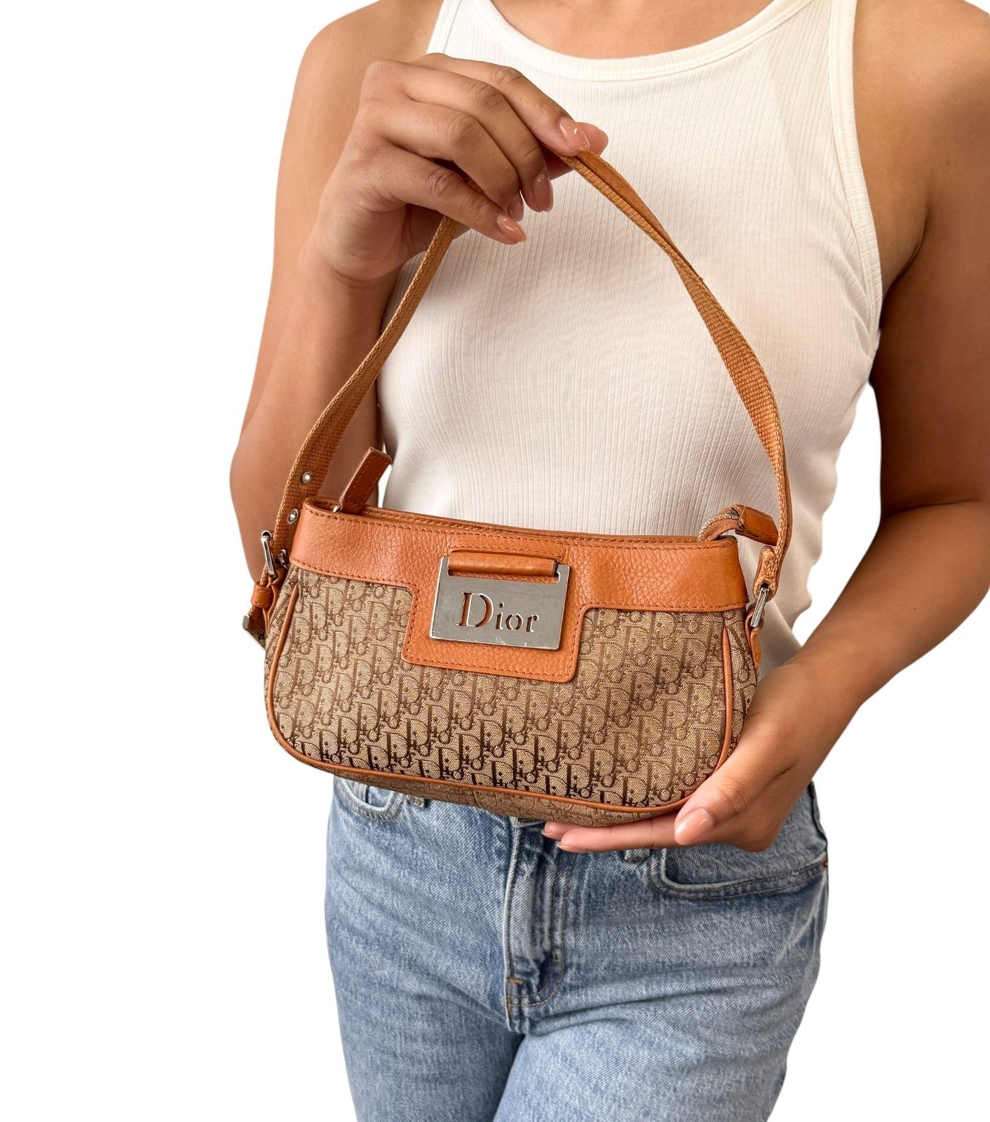 Christian Dior Vintage 2005 Trotter Monogram Street Chic Shoulder Bag Brown