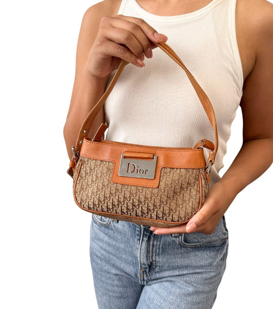 Christian Dior Vintage 2005 Trotter Monogram Street Chic Shoulder Bag Brown