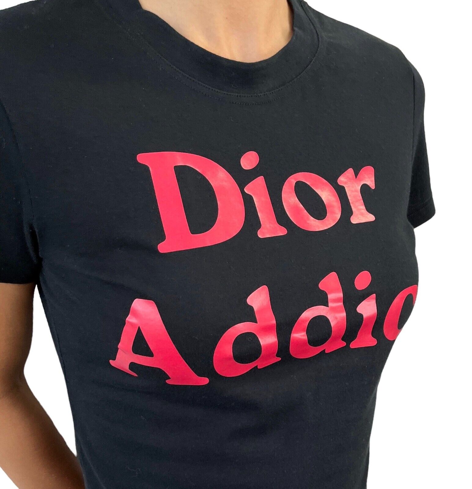 Christian Dior Vintage Addict Logo T-shirt Top #40 Black Red Cotton Rank AB