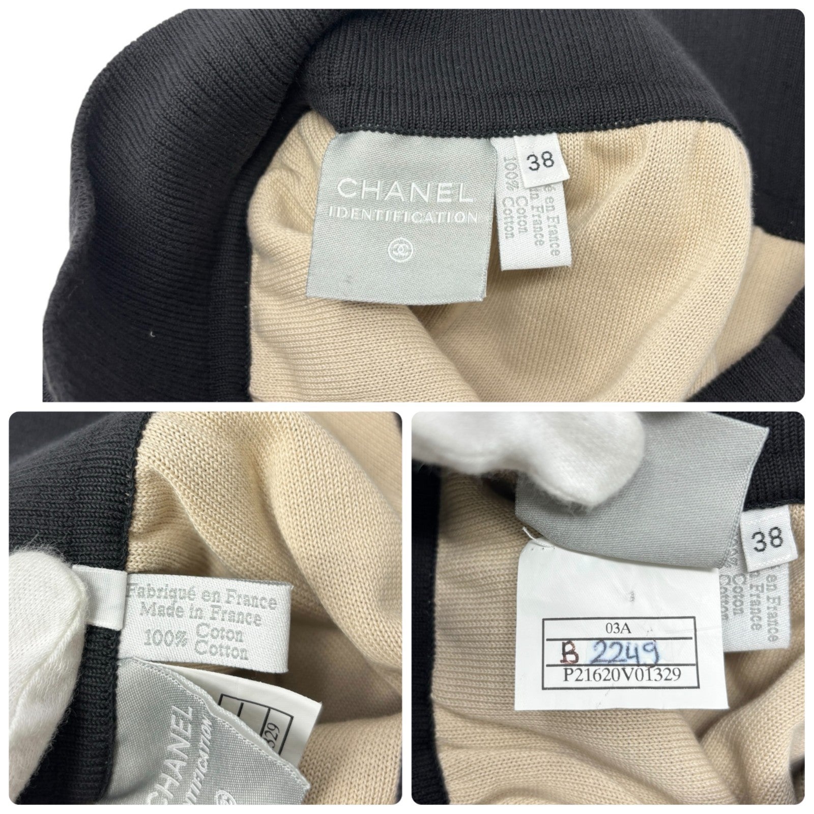 CHANEL Vintage 03A CC Logo Knit Short Pants #38 Pocket Black Cream Cotton