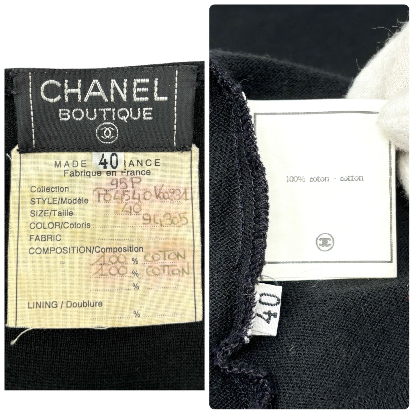 CHANEL Vintage 95P CC Mark Logo T-shirt #40 Short Sleeve Top Black Cotton