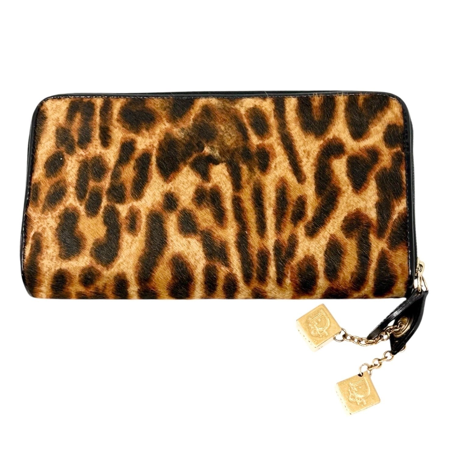Christian Dior Vintage 2001 Logo Leopard Print Pony Hair Wallet Dice Charm