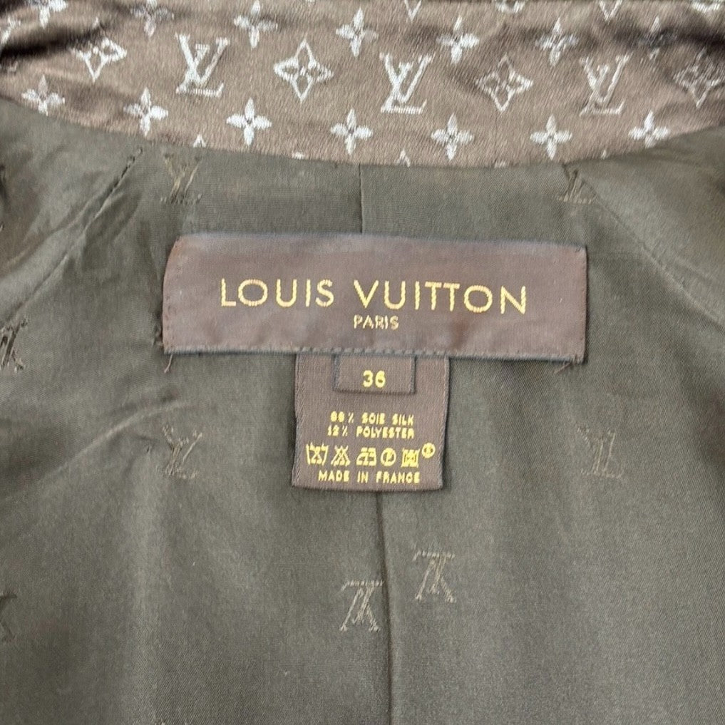 LOUIS VUITTON Vintage Monogram Silk Trench Coats Jacket Belt #36 Brown Silver