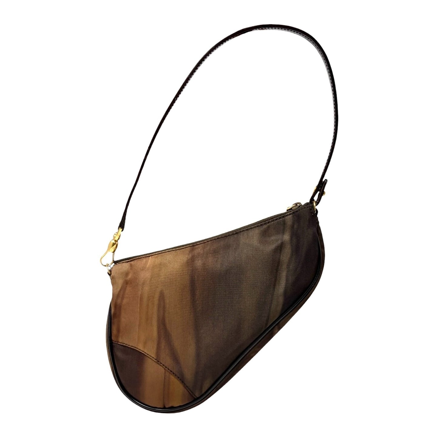 Christian Dior Vintage 2001 Saddle Nylon Shoulder Bag Pochette Brown Gold