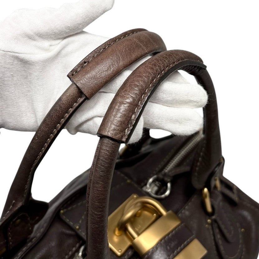 Chloe Vintage Paddington Padlock Key Boston Bag Leather Brown Gold 902317