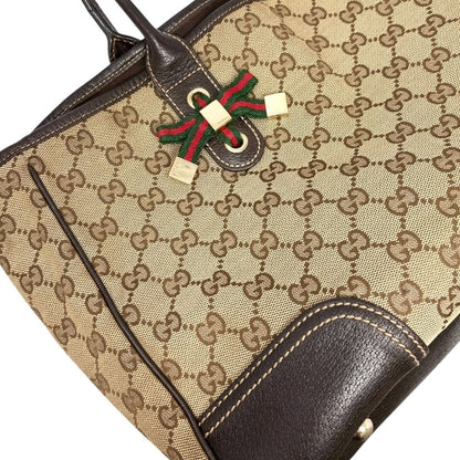 GUCCI Vintage GG Monogram Web Stripe Ribbon Tote Shoulder Bag Brown 902465