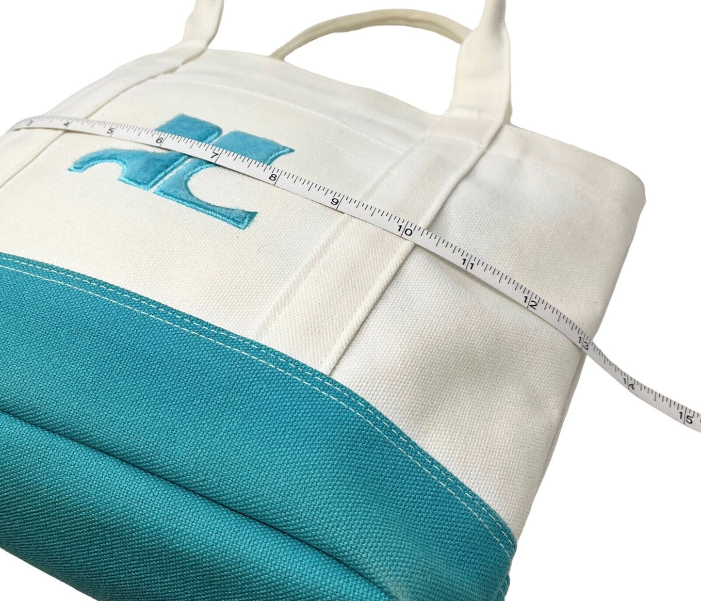 Courreges Vintage Logo Tote Bag Pocket Zip White Light Blue Cotton Rank AB