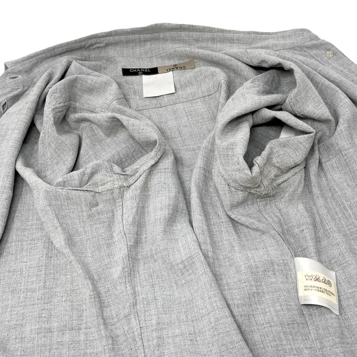 CHANEL Vintage 99P CC Logo Button Up Shirt #42 Blouse Top Pocket Gray Rayon