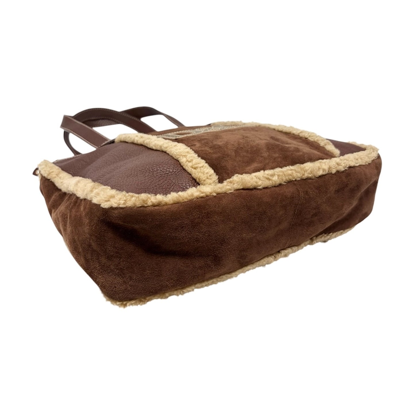 DOLCE&GABBANA Vintage DG Logo Fur Tote Shoulder Bag Brown Beige Suede 902426